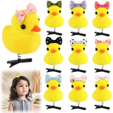 ZLSPTK 10pcs Yellow Duck Bow Hair Clips for Women Girls Toddler Pet Fun Mini Hairpins Set for Thin Thick Long Short Hair Barrettes Natural Metal Kawaii Kids Hair Accessories for School Home Party
